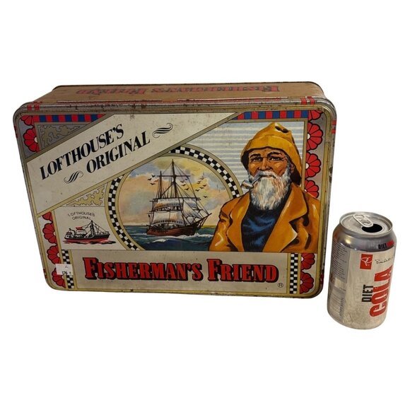 Fishermans Friend Lofthouses Original Vtg Metal Tin Storage Box LARGE 14 X 4.75" - Picture 2 of 14